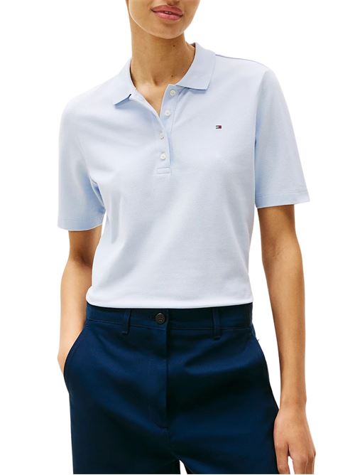Polo donna celeste in cotone Tommy Hilfiger | WW0WW43225C1O